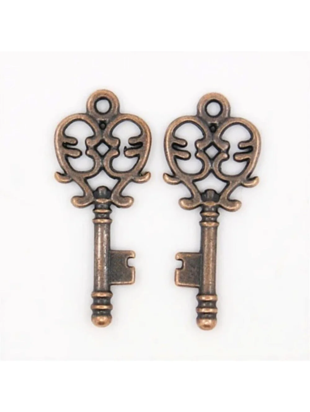 Rustic Antique Copper Skeleton Key Steampunk Victorian Charms Pendants 2 pcs